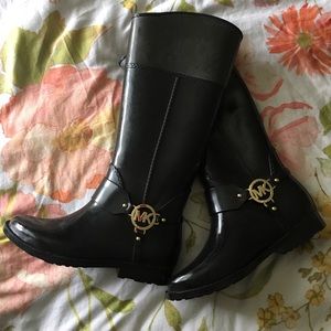 Michael Kors Black & Brown Tall Rainboots Sz 7