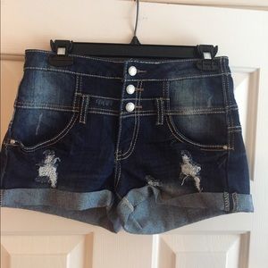 Destroyed High Waisted Denim Shorts