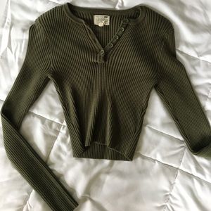 Long Sleeve knit olive crop top
