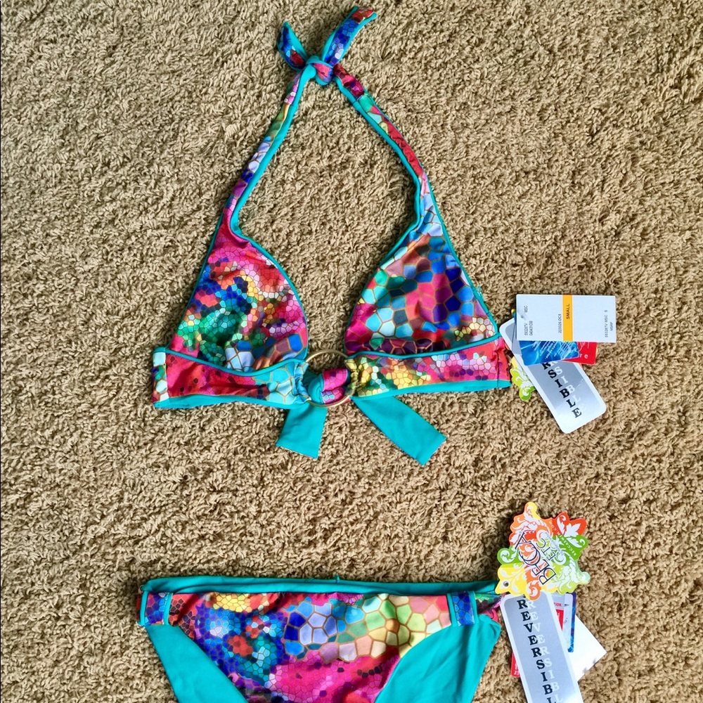 BECCA Reversible Mosaic Teal Bikini!  NWT!  Small
