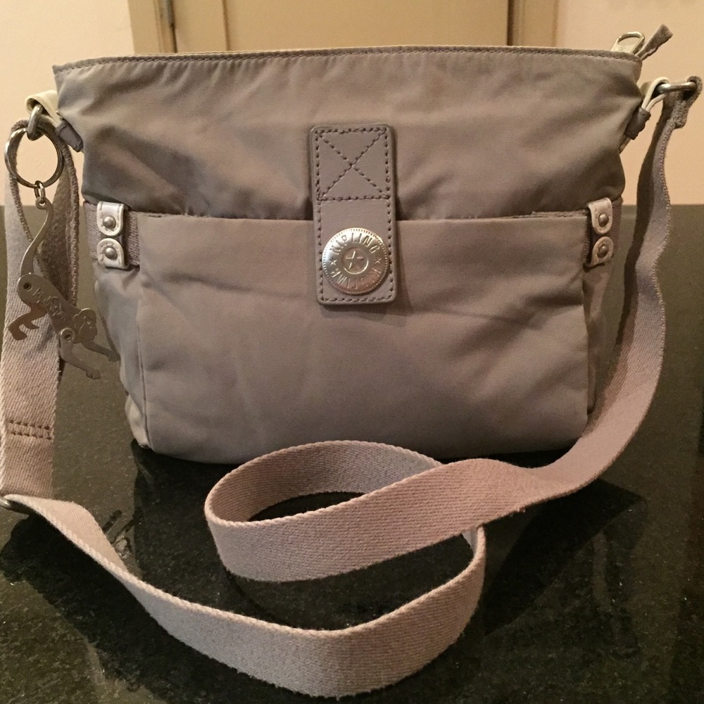 KIPLING Leah Medium Cross Body Bag gray Purse! EUC