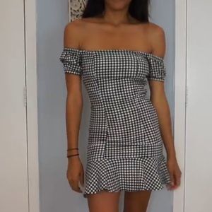 Gingham off shoulder ruffle dress