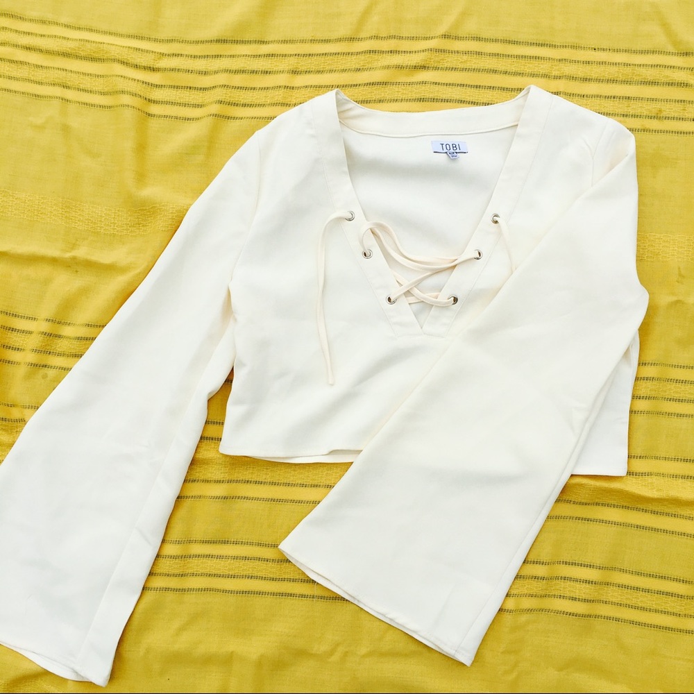 Bell Sleeve Lace Up Crop Top