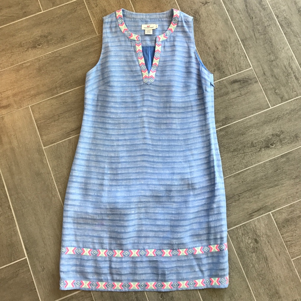 Vineyard Vines Embroidered Stripe Linen Dress