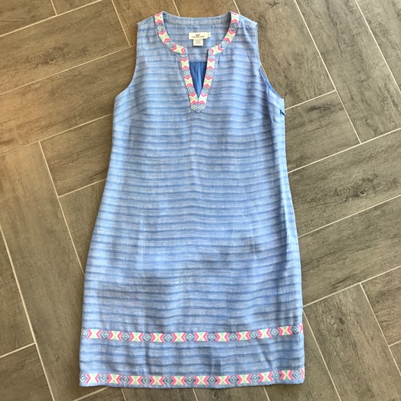 Vineyard Vines Embroidered Stripe Linen Dress - Picture 1 of 7