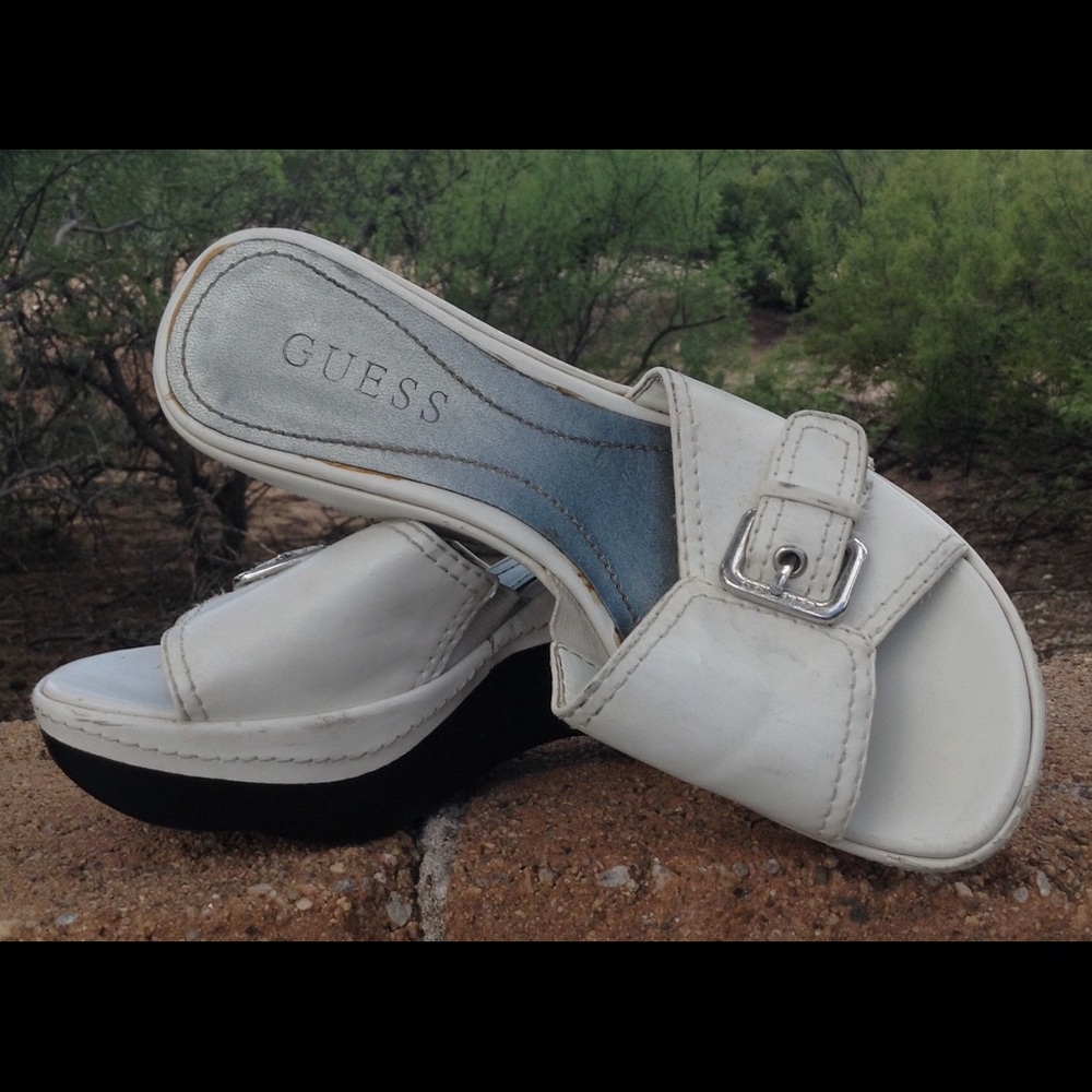 Guess white slip on sandals