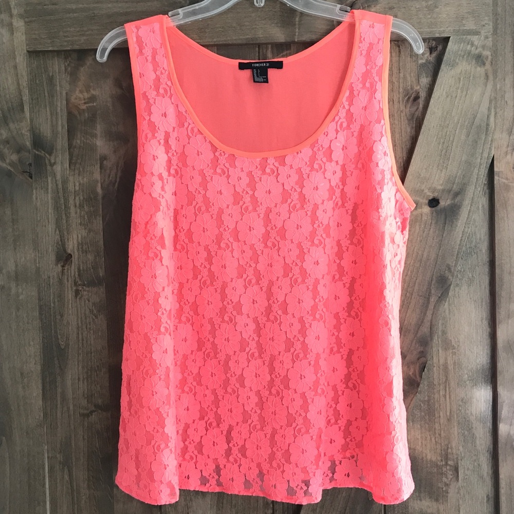 Forever 21║neon orange lace tank