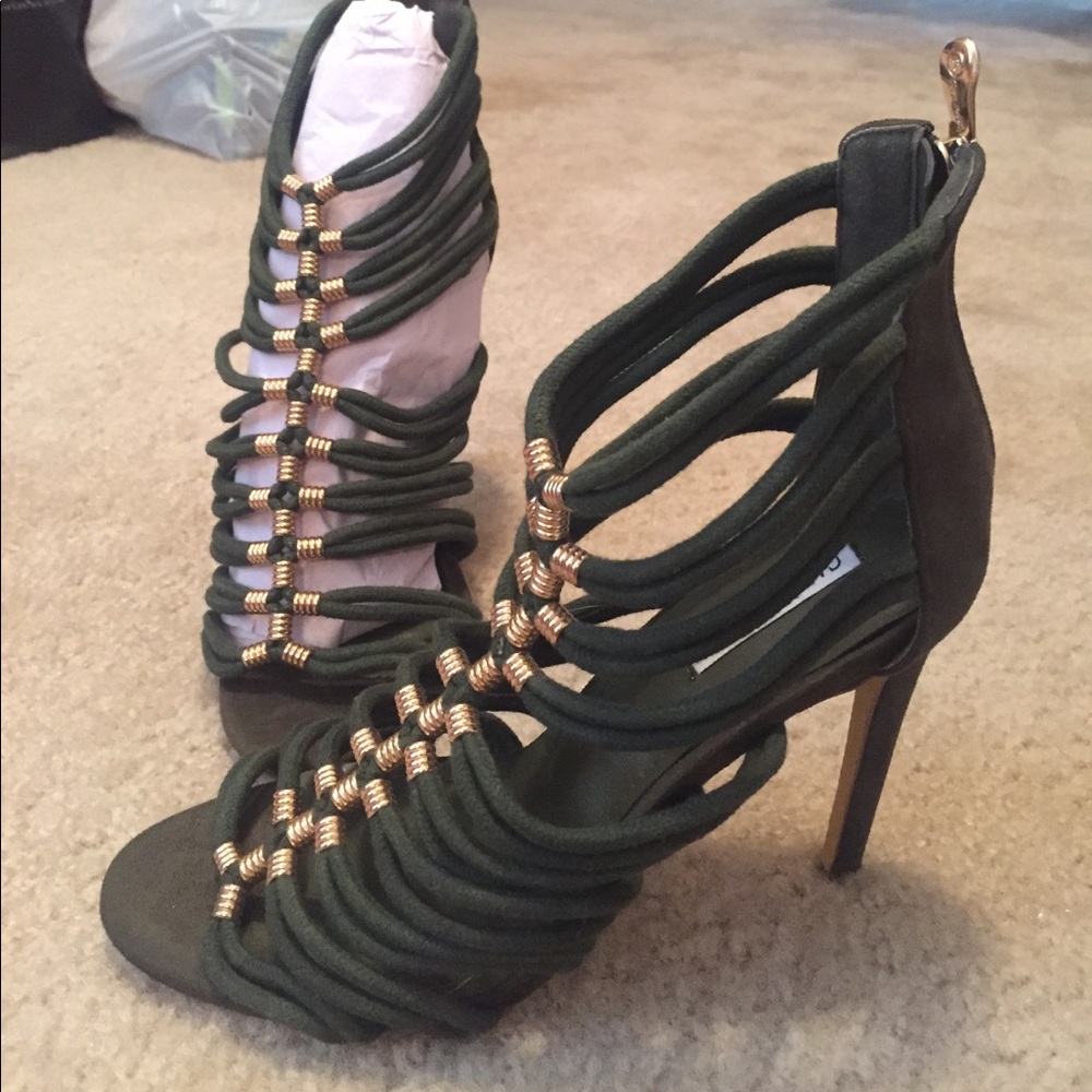 Olive and gold heels