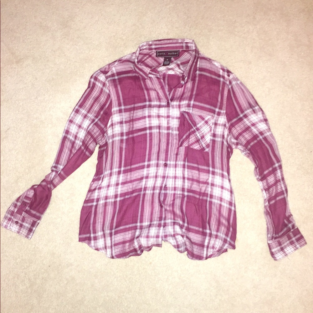 Burgundy and White Plaid Shirt
