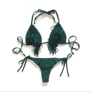 NWOT - Zara Fringe tie-side Bikini in Deep Green