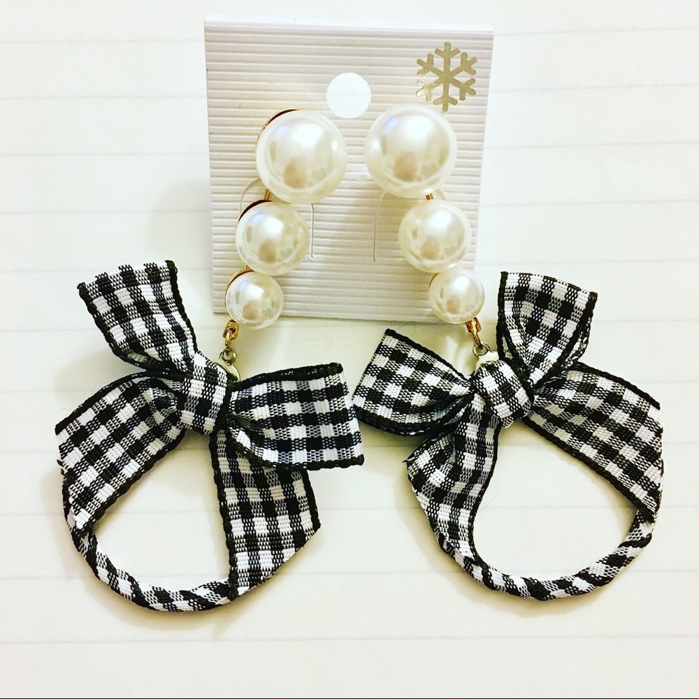 Gingham ribbon earrings