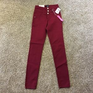 High-waisted red skinny jeans