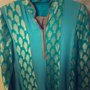 Beautiful Pakistani blue and tan salwar kameez