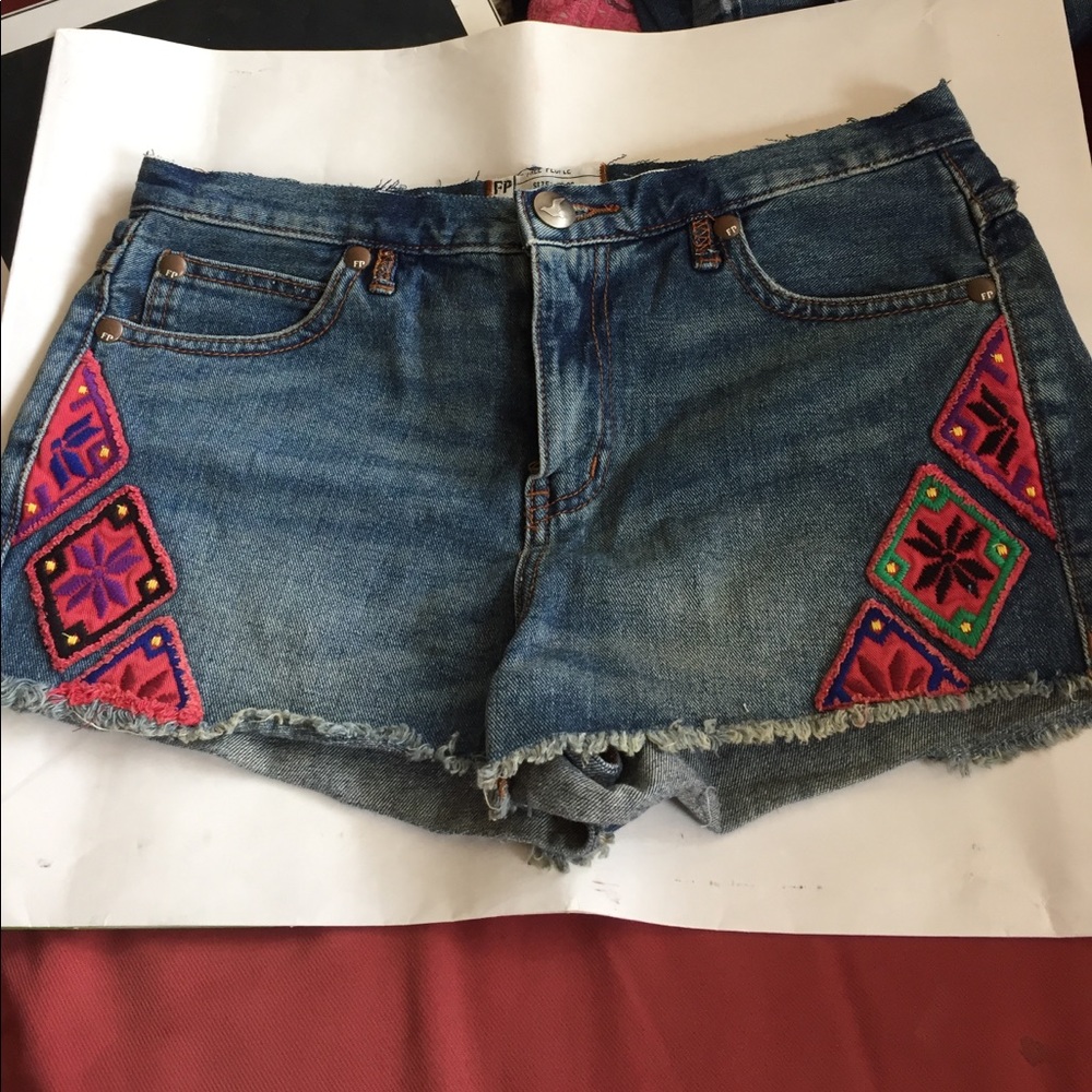 Free people embroidered jean shorts