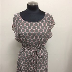 Tulle grey printed dress with belt