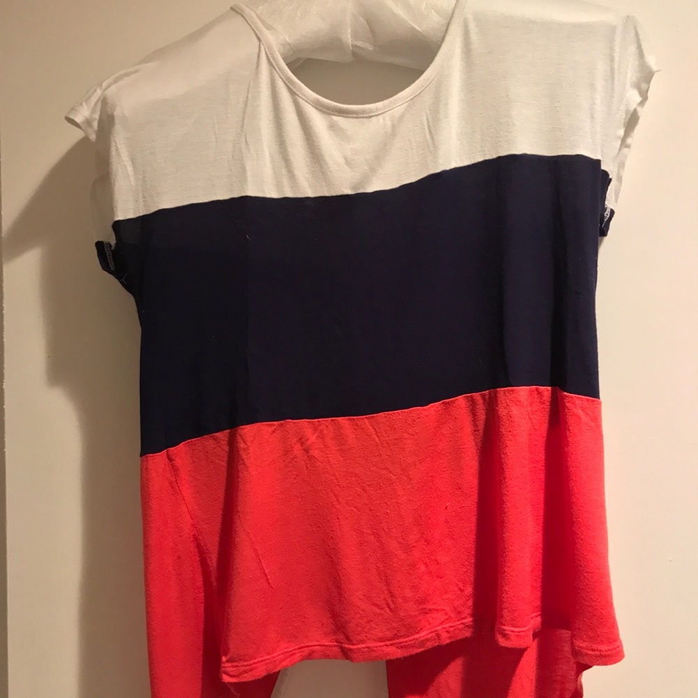 Color Block Top with Back Button Detailing