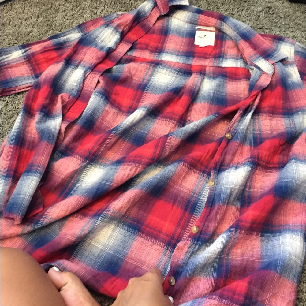 Red white blue flannel boyfriend fit