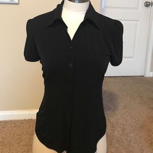 Worthington Black short sleeve, silky blouse.