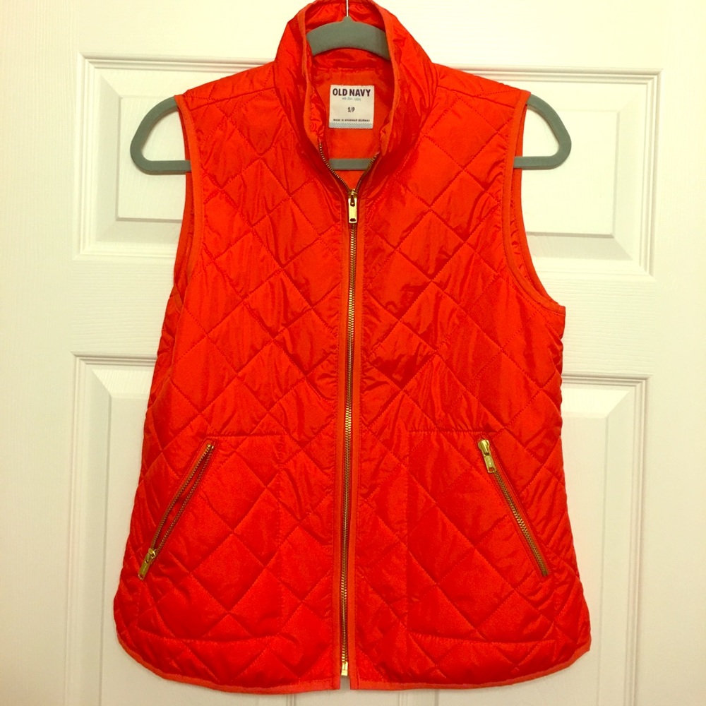 Quilted Old Navy Vest - Orange, Size Small
