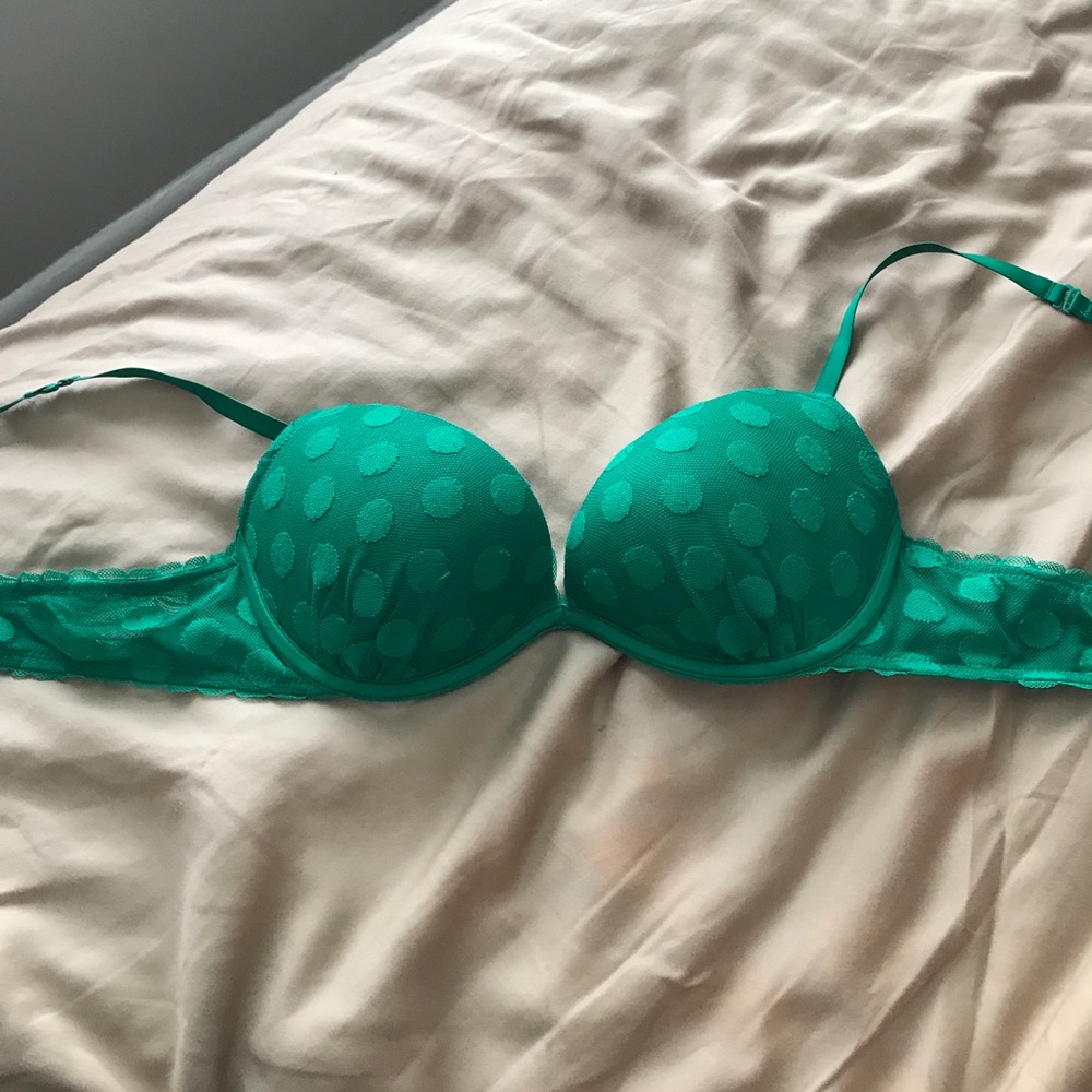 Green polka dog bra