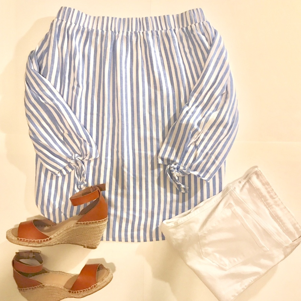 Blue and White Stripe OTS Top