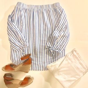 Blue and White Stripe OTS Top