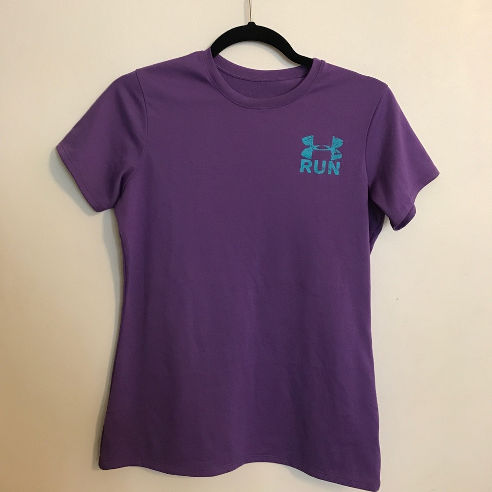 Under armor polyester purple "RUN" shirt