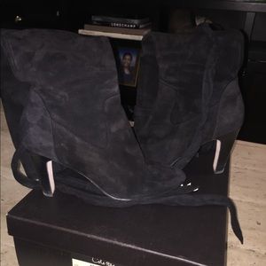 Cole Haan black suede high heeled boots