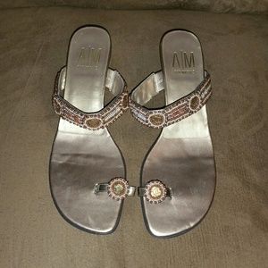 Tan heels with bead accents