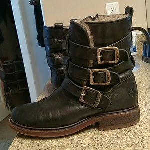 Frye Valerie Shearling Strappy Moto Boot