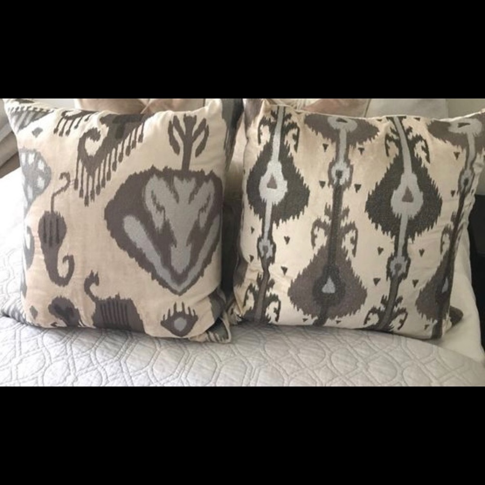 Ikat Embroidery Throw Pillow in Taupe/Grey