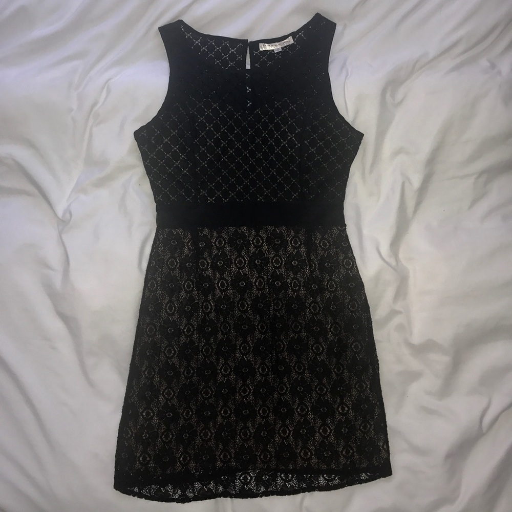 Francesca's black lace dress w/ attached nude slip