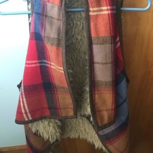 Reversible plaid/faux fur vest