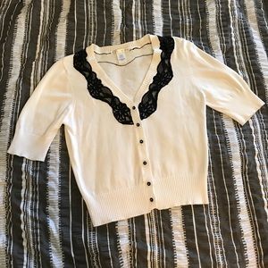 White & Black Lace Short Sleeve Cardigan