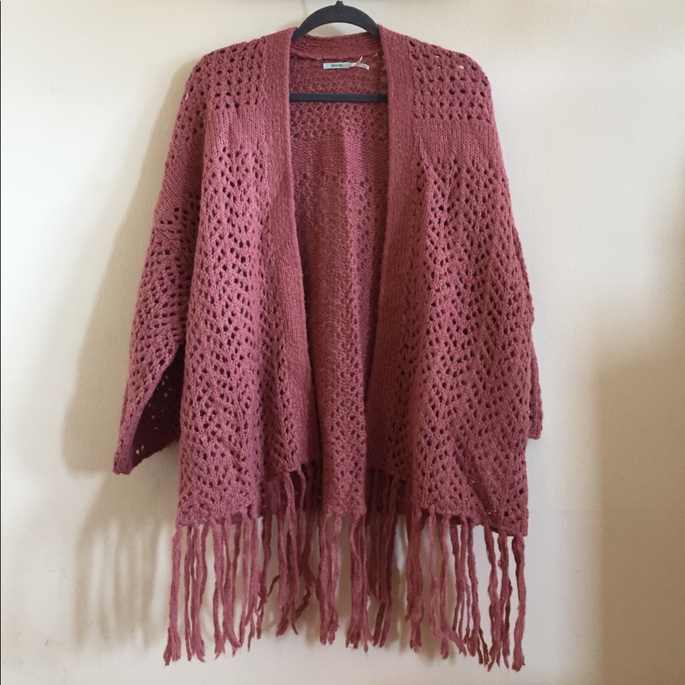 Kimchi blue maroon fringed poncho