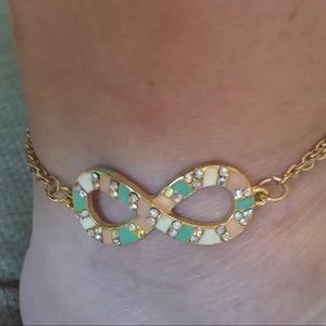 Rhinestone and enamel infinity ankle bracelet