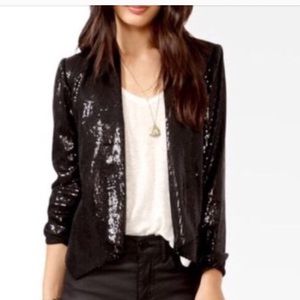 Black Sequin and Faux leather Blazer/ Jacket