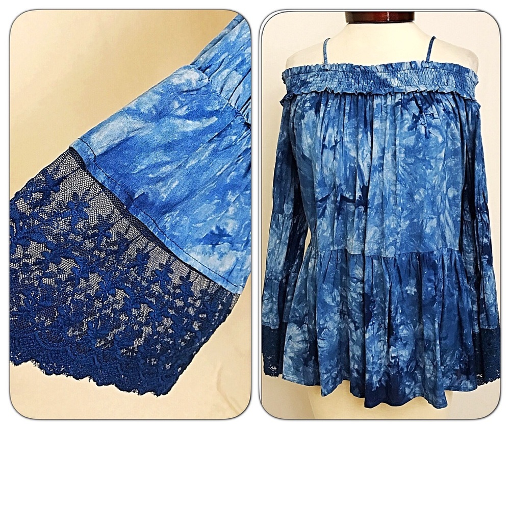 Tie Dye Off the Shoulder Lace Bell Sleeve sold M/L - Picture 5 of 5