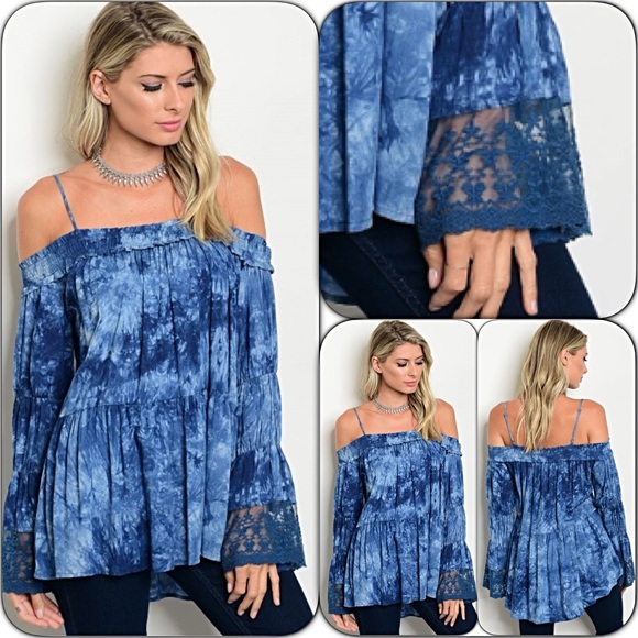 Tie Dye Off the Shoulder Lace Bell Sleeve sold M/L - Picture 3 of 5