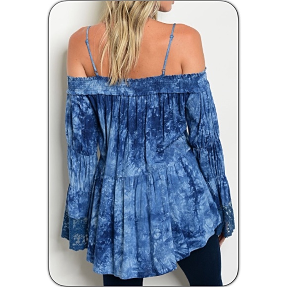 Tie Dye Off the Shoulder Lace Bell Sleeve sold M/L - Picture 4 of 5