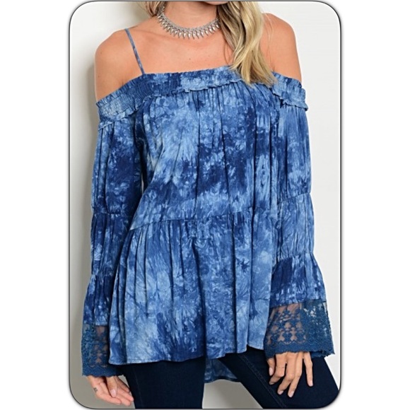 Tie Dye Off the Shoulder Lace Bell Sleeve sold M/L - Picture 2 of 5