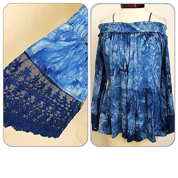 Tie Dye Off the Shoulder Lace Bell Sleeve sold M/L - Picture 5 of 5