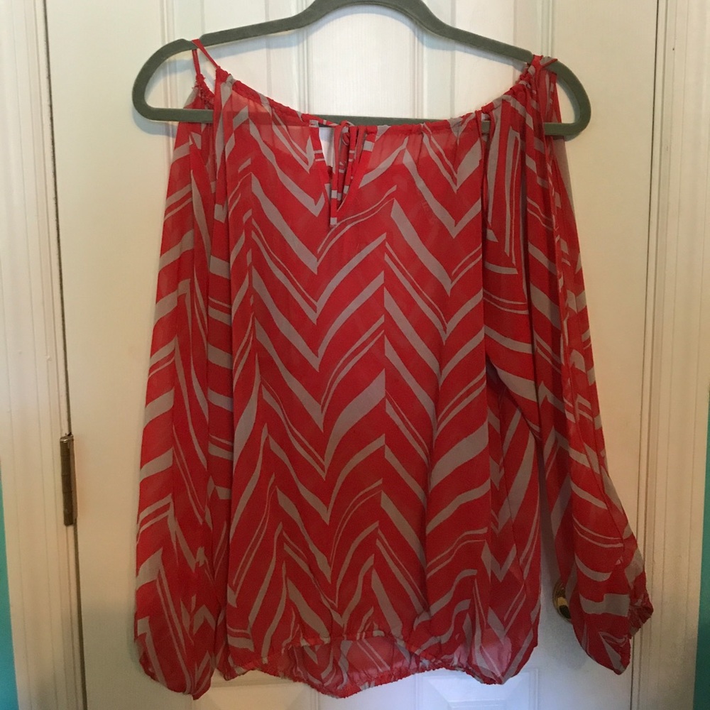 Red and grey blouse
