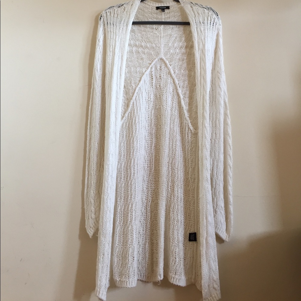 Long white knit sweater