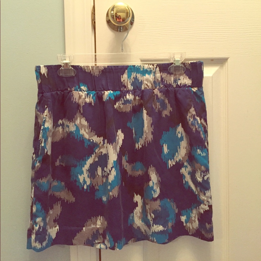 LOFT blue floral silk skirt