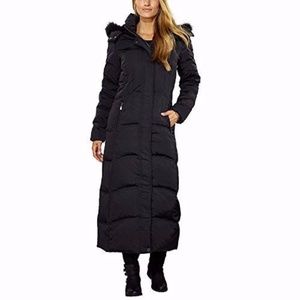 1 Madison Ladies Maxi Down Coat Faux Fur SZ M Blk