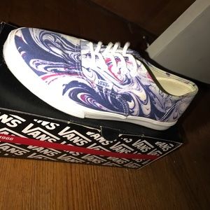 (Marble) Blue/ True White  Authentic Lo Pro Vans