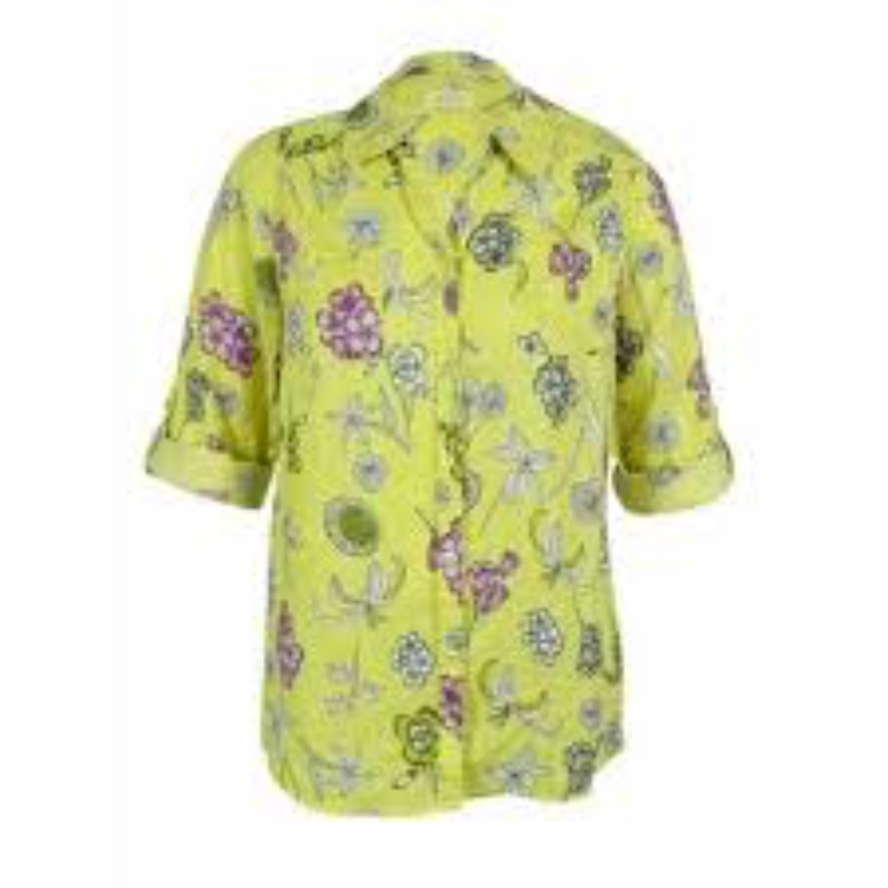 Charter Club Linen Yellow Floral Button Down Shirt