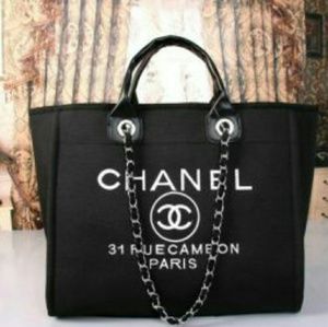 CHANEL TOTE  BAG With Leather and CHAIN HANDLES