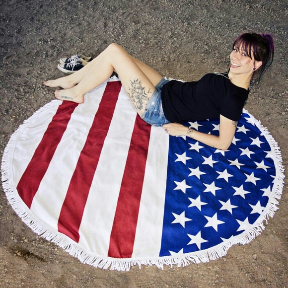 SOLD OUT!!! US Flag 5 feet Round Beach Towel - Picture 4 of 6